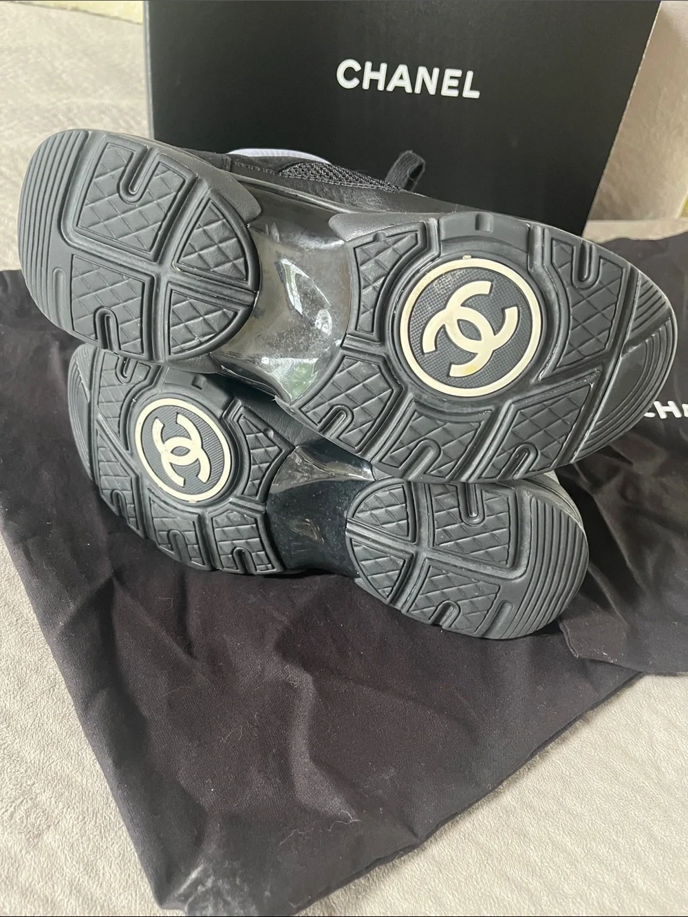 CHANEL Black Mesh and Leather Men's Sneakers